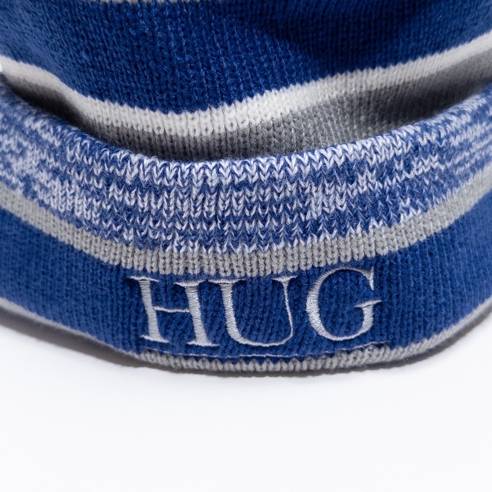 New Era Pom Pom‎ Knit Beanie Gray Blue Striped Winter Hat - Picture 13 of 17